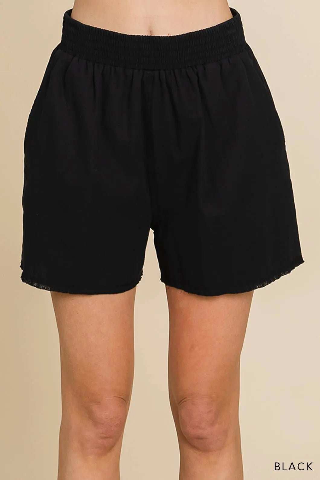 Casual Cotton Waist Shorts - Smocking Waist Detailed ShortsCotton Bleu