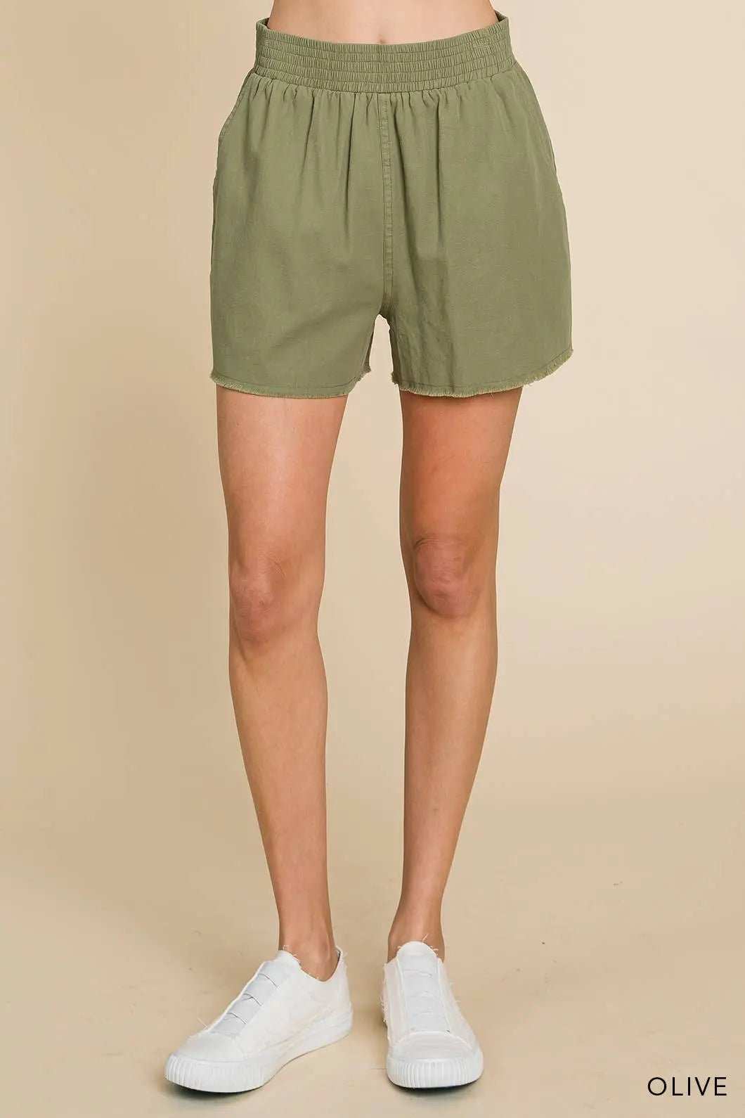 Casual Cotton Waist Shorts - Smocking Waist Detailed ShortsCotton Bleu