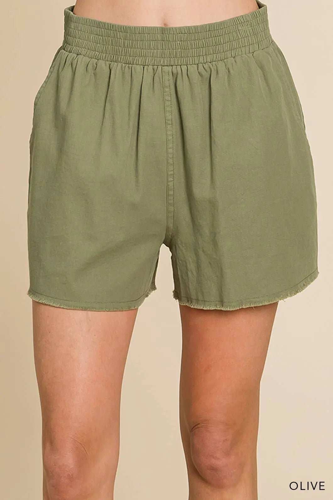 Casual Cotton Waist Shorts - Smocking Waist Detailed ShortsCotton Bleu