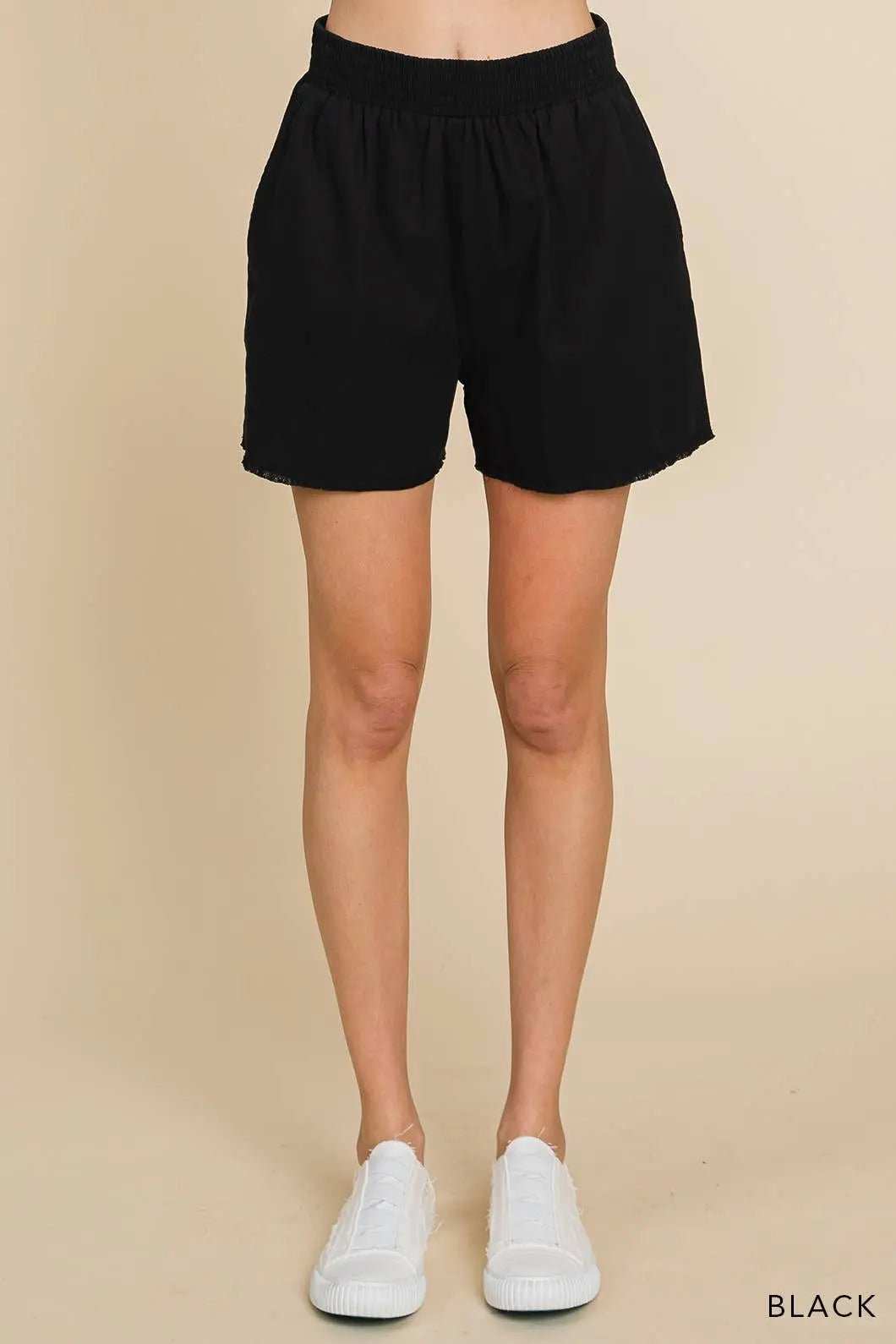 Casual Cotton Waist Shorts - Smocking Waist Detailed ShortsCotton Bleu
