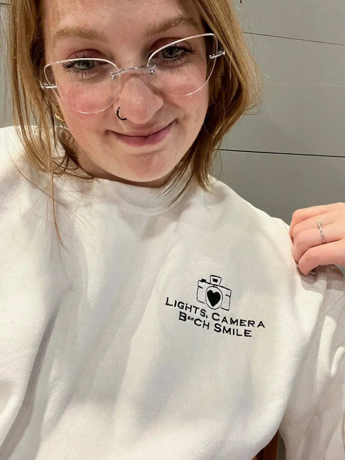 Lights, Camera, B**ch Smile T - Swift Embroidered CrewneckJojo's Boutique