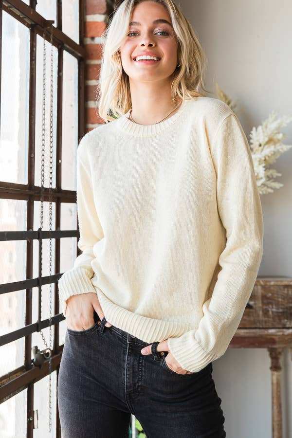 Long Sleeve Round Neck Sweater - Jojo’s Boutique