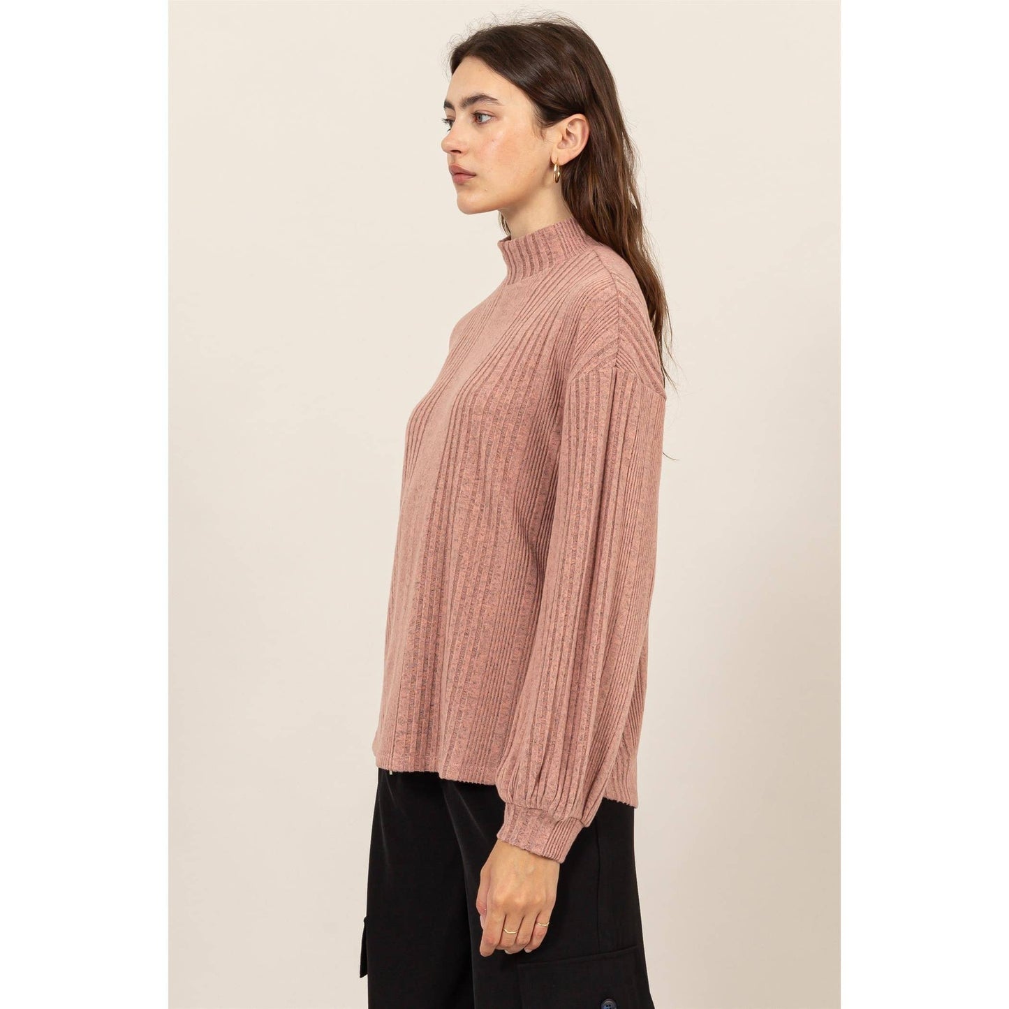 Mock Neck Ribbed Sweater