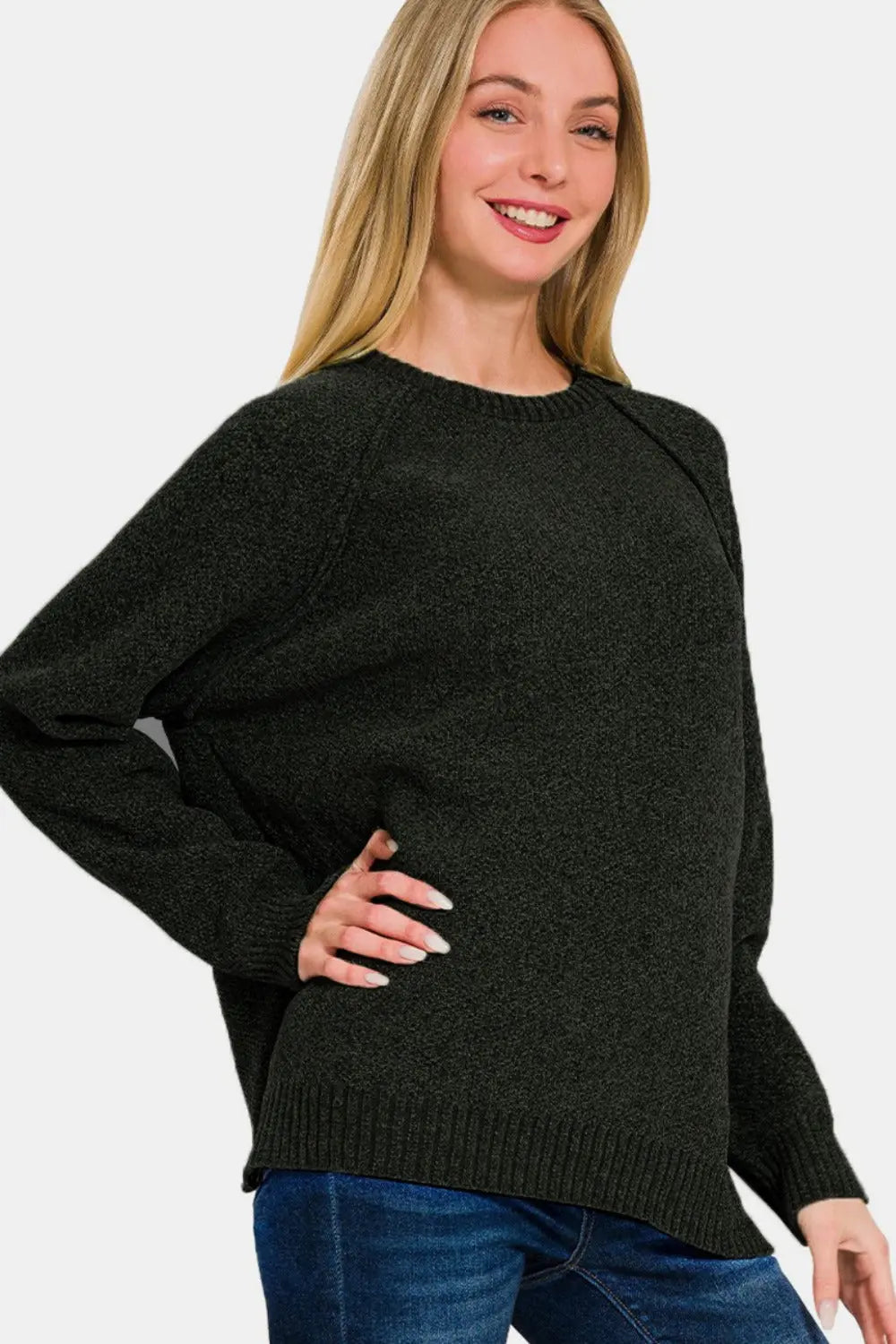 Zenana Side Slit Raglan Sleeve Sweater Trendsi Jojo’s Boutique