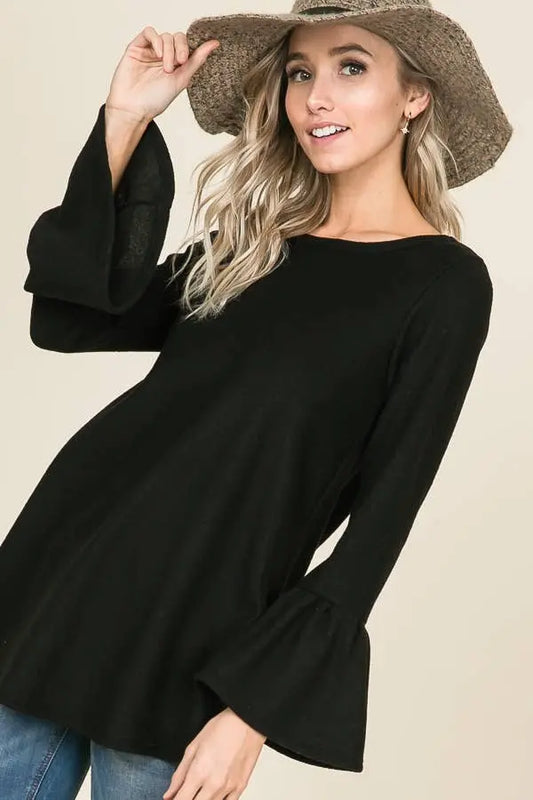 Brushed Knit Bell Sleeve Top - Jojo’s Boutique