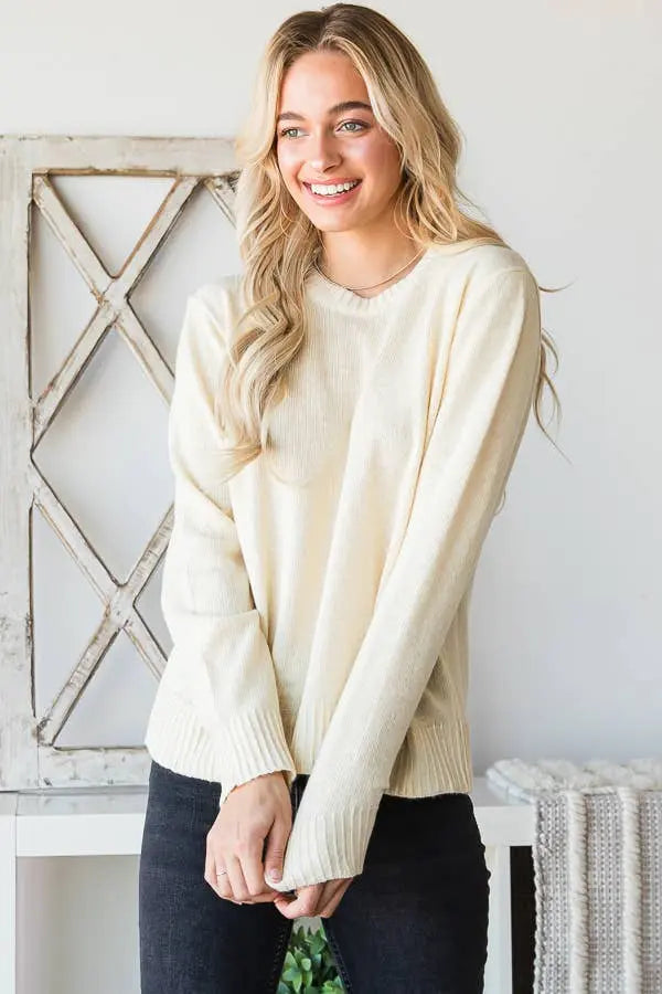 Long Sleeve Round Neck Sweater - Jojo’s Boutique