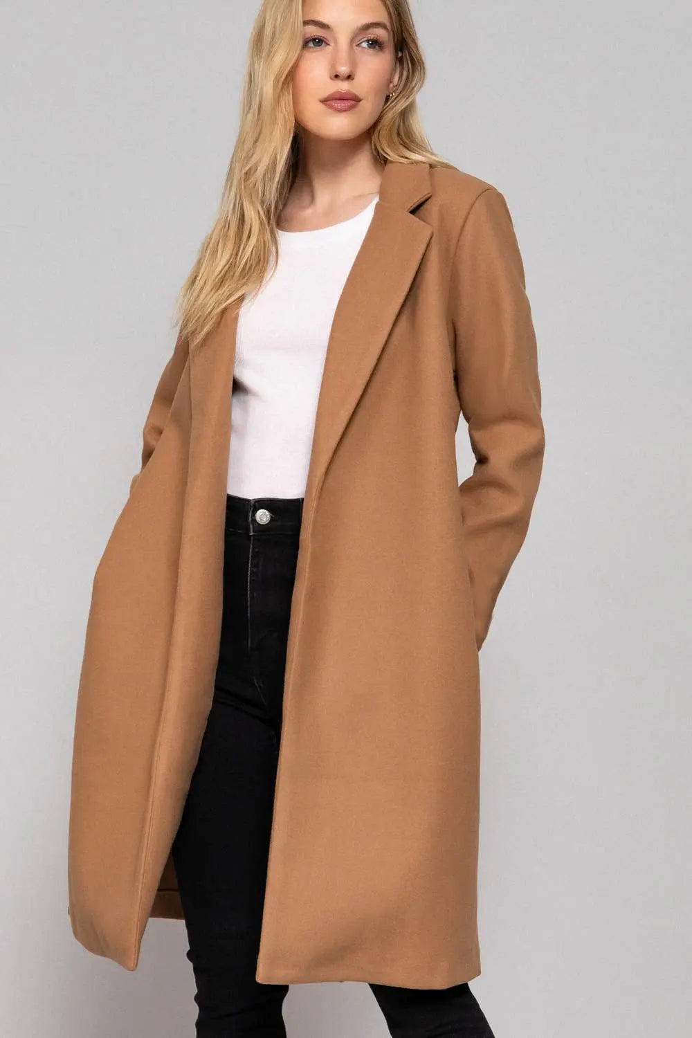 Long Sleeve Open Front Soft Felt Long Coat - Jojo’s Boutique