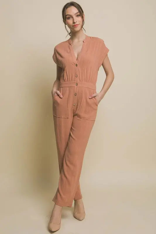 V-Neck Pocketed Jumpsuit Love Tree Jojo’s Boutique