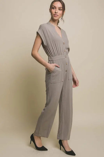 V-Neck Pocketed Jumpsuit Love Tree Jojo’s Boutique