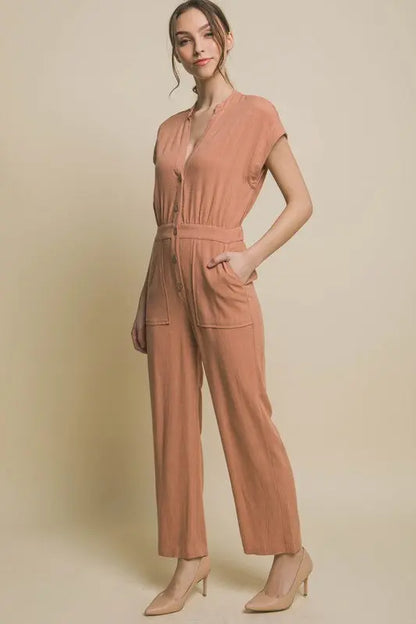 V-Neck Pocketed Jumpsuit Love Tree Jojo’s Boutique