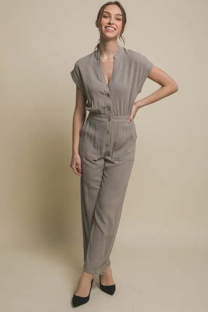 V-Neck Pocketed Jumpsuit Love Tree Jojo’s Boutique