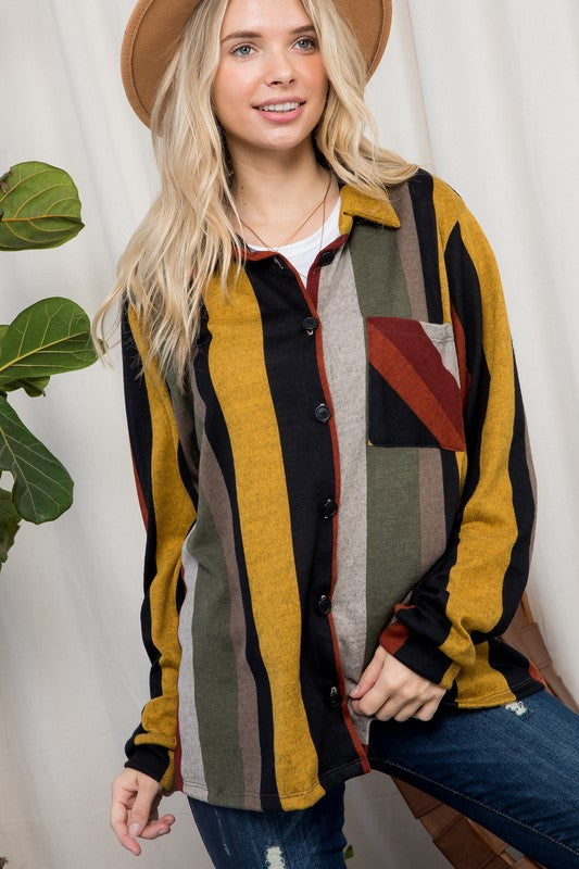 COZY STRIPE BUTTON DOWN SHACKET - Jojo’s Boutique