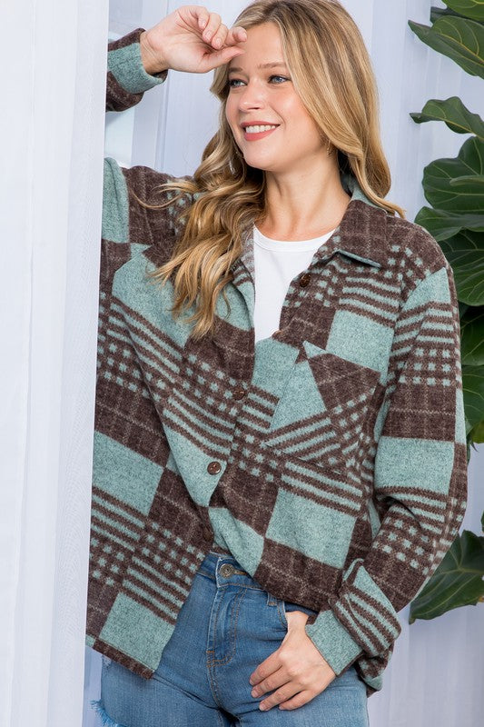 PLUS FUZZY PLAID BUTTON DOWN SHACKET - Jojo’s Boutique