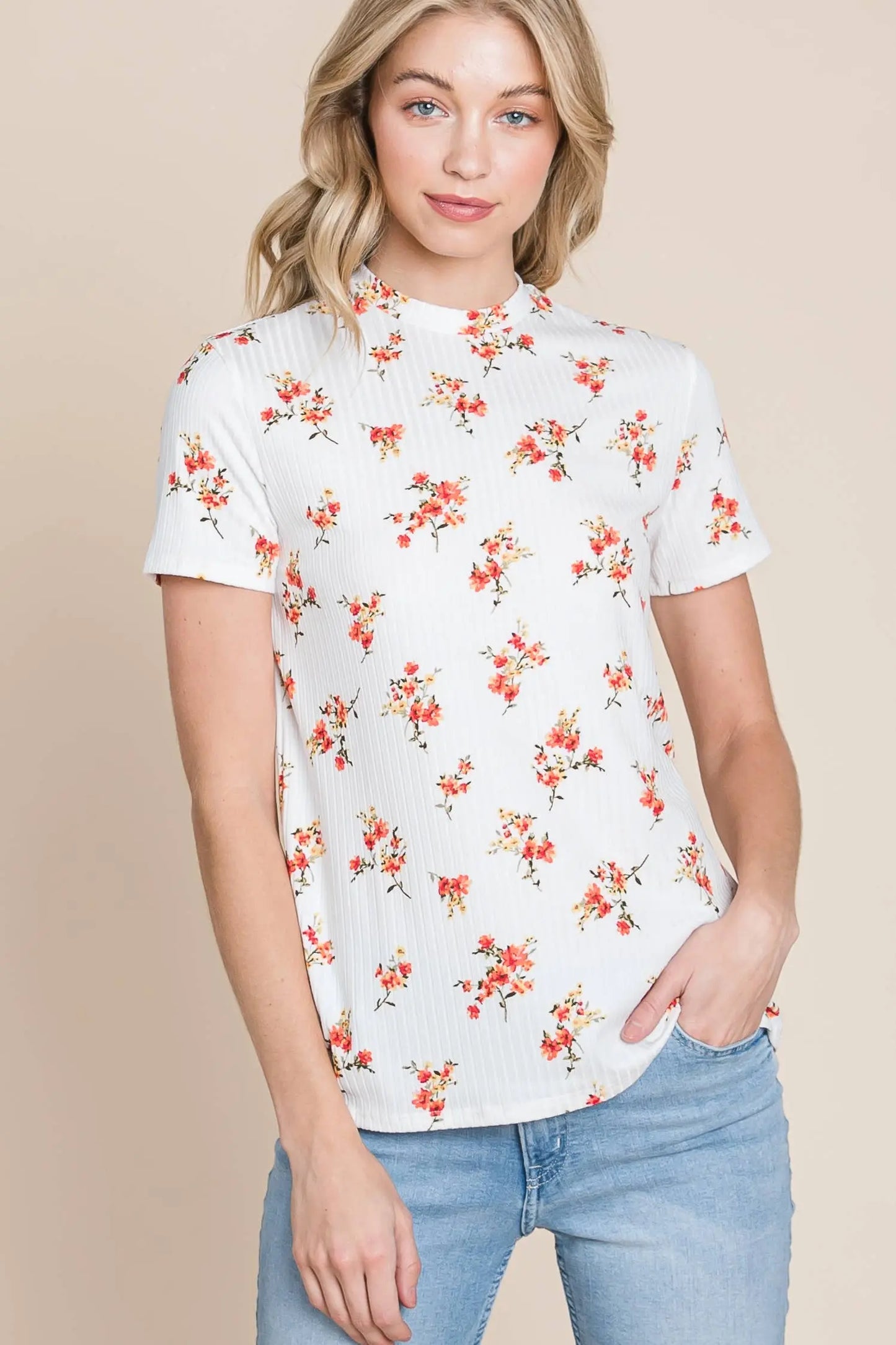 Floral Mock Neck Tee - Jojo’s Boutique