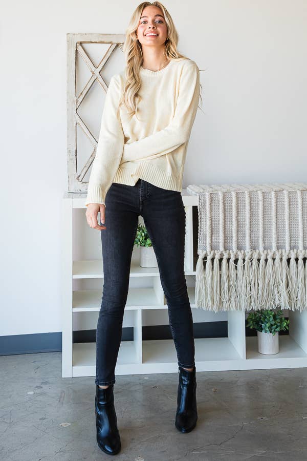 Long Sleeve Round Neck Sweater - Jojo’s Boutique