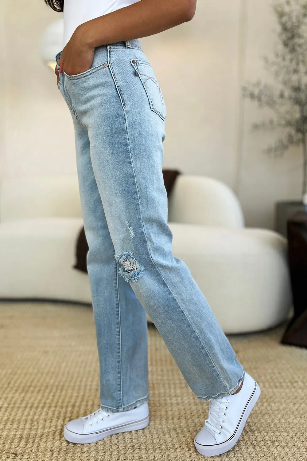 Judy Blue Full Size High Waist Distressed Straight Jeans Trendsi Jojo’s Boutique