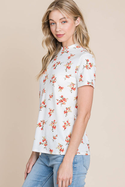 Floral Mock Neck Tee - Jojo’s Boutique