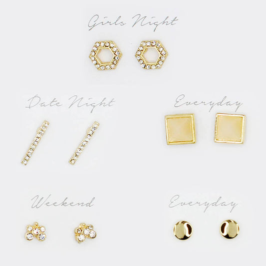 5 Pairs Multipack Stud Earrings SetFashion City