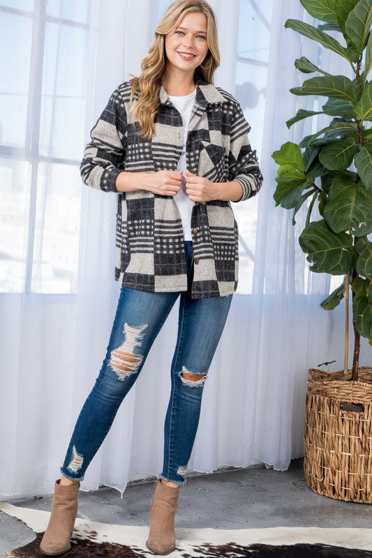 PLUS FUZZY PLAID BUTTON DOWN SHACKET - Jojo’s Boutique