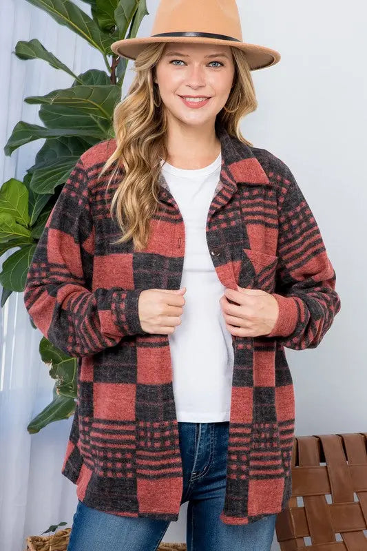 PLUS FUZZY PLAID BUTTON DOWN SHACKET - Jojo’s Boutique