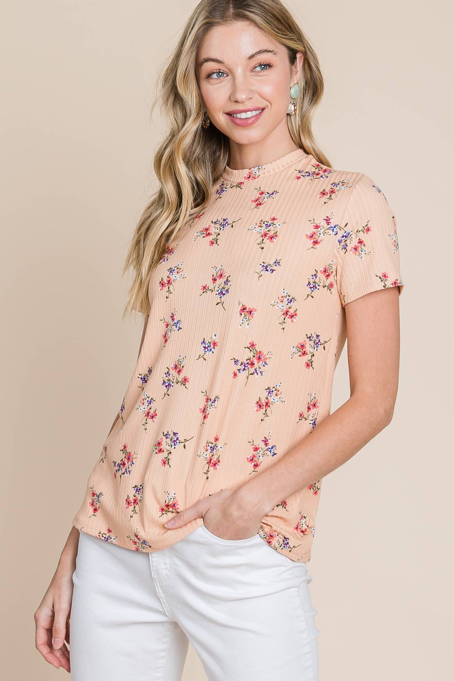 Floral Mock Neck Tee - Jojo’s Boutique