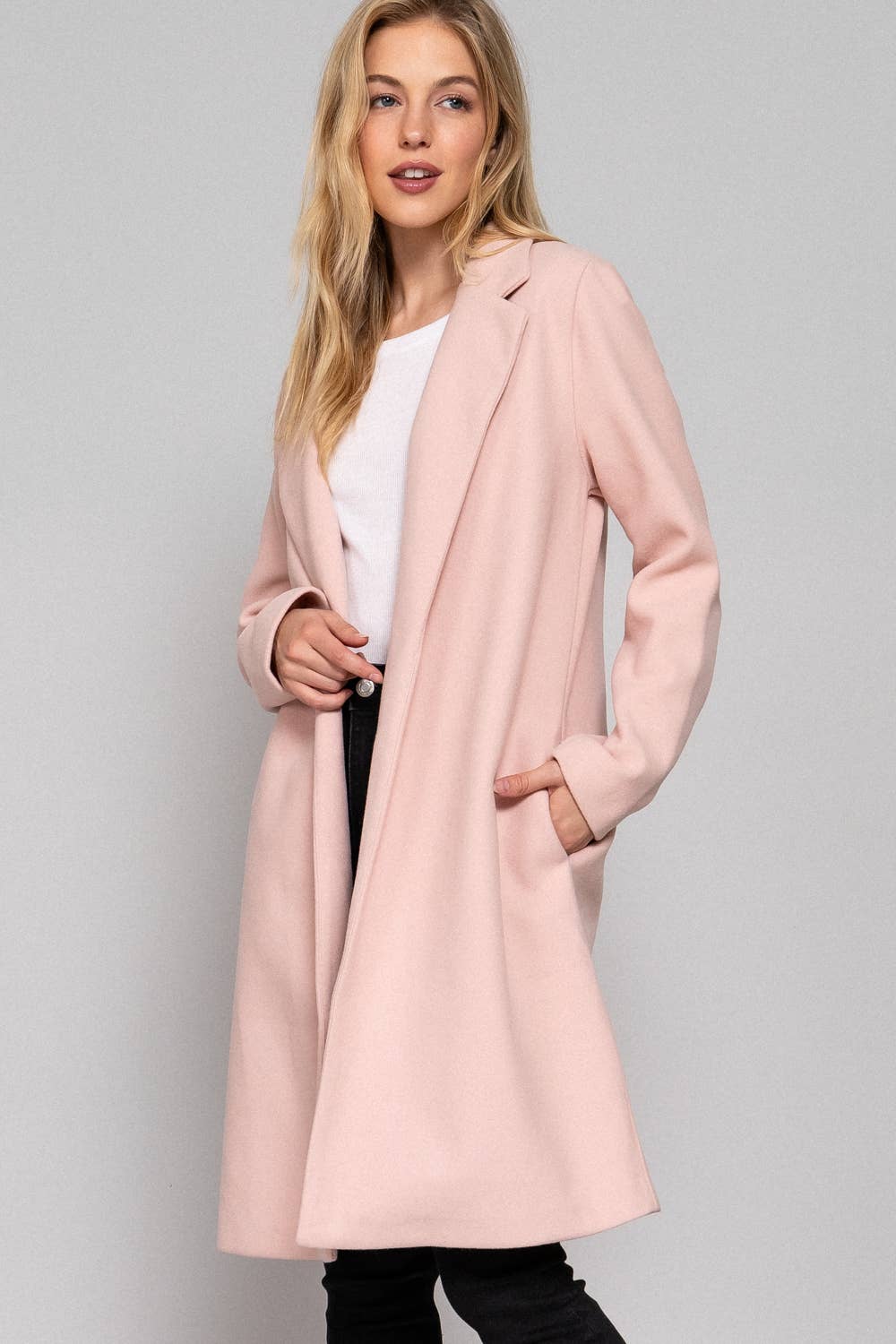 Long Sleeve Open Front Soft Felt Long Coat - Jojo’s Boutique