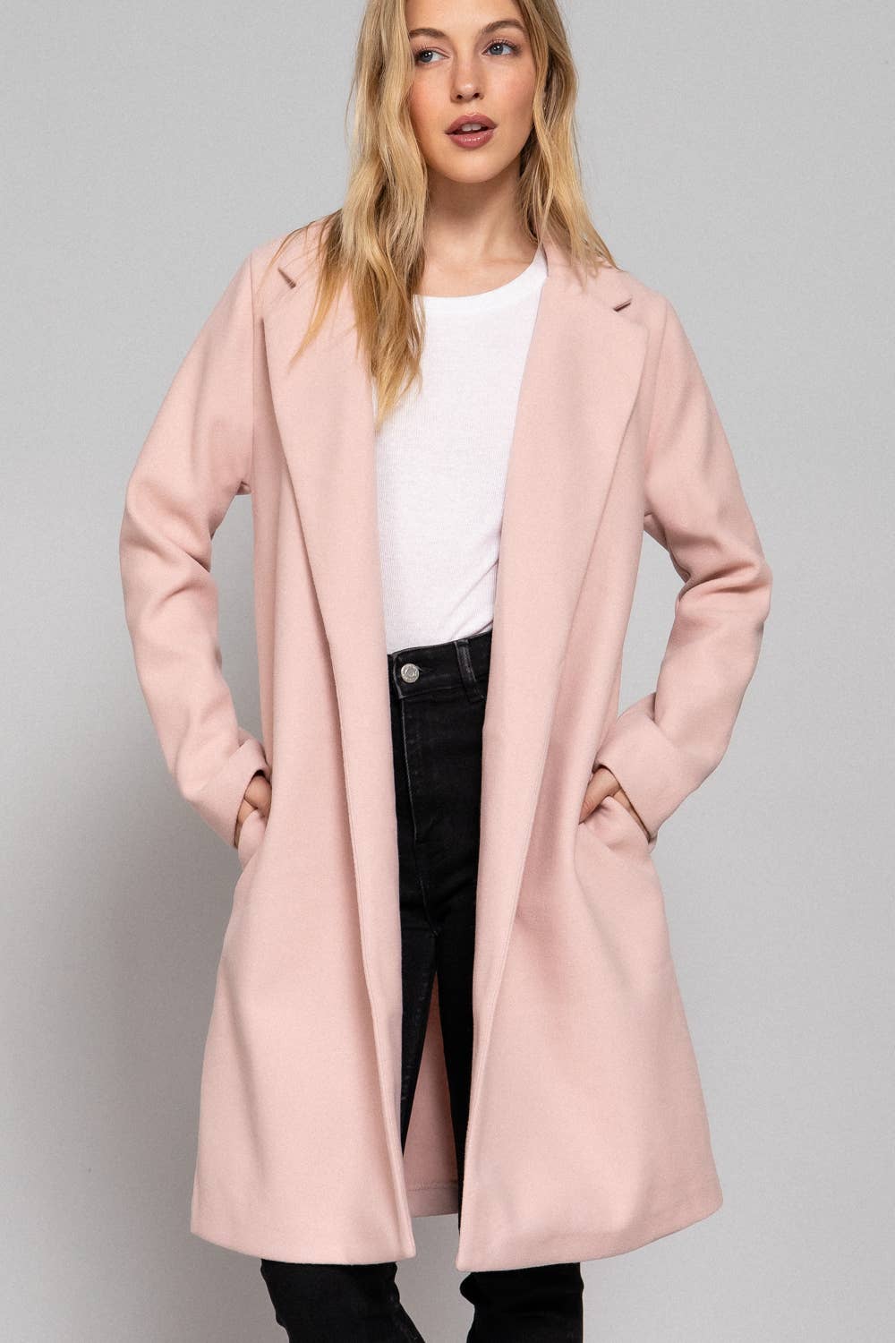 Long Sleeve Open Front Soft Felt Long Coat - Jojo’s Boutique