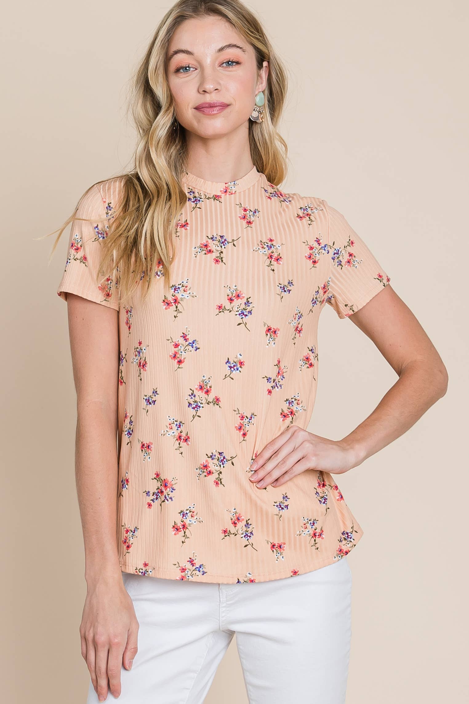 Floral Mock Neck Tee - Jojo’s Boutique