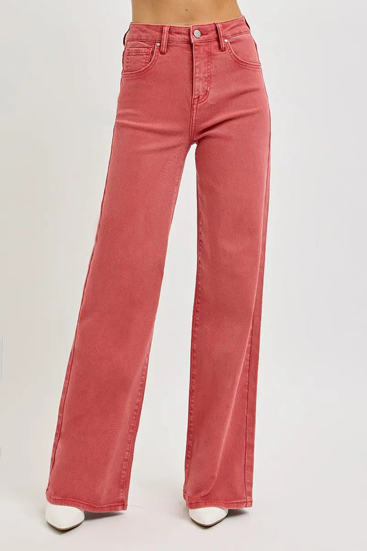 RISEN Full Size High Rise Tummy Control Wide Leg Jeans Trendsi Jojo’s Boutique