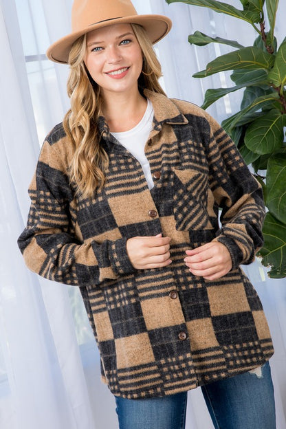 PLUS FUZZY PLAID BUTTON DOWN SHACKET - Jojo’s Boutique