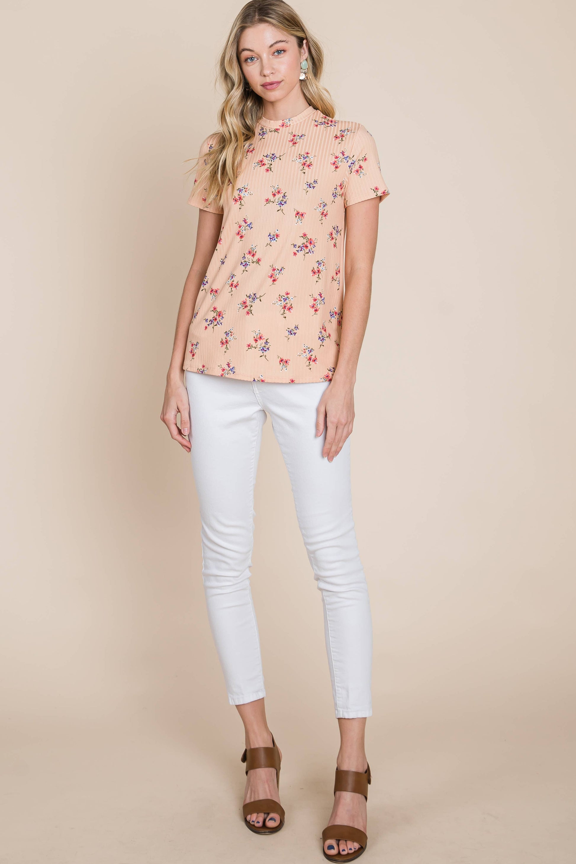 Floral Mock Neck Tee - Jojo’s Boutique