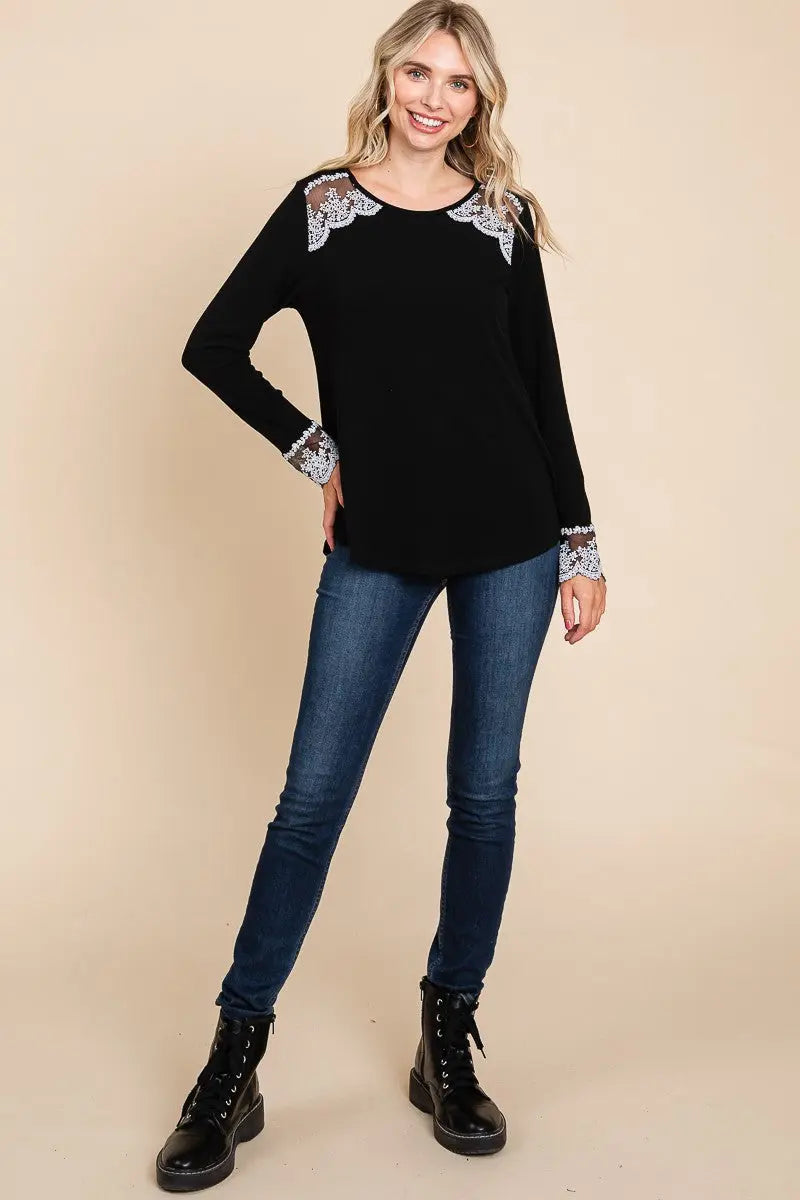 Super Lady Full Size Lace Detail Round Neck T-Shirt Trendsi Jojo’s Boutique