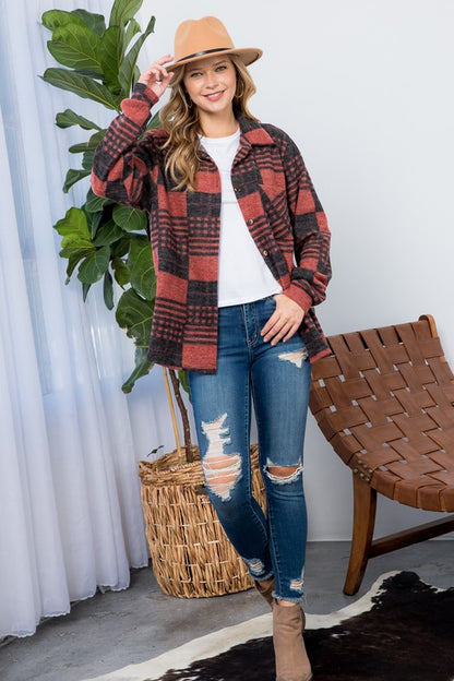 PLUS FUZZY PLAID BUTTON DOWN SHACKET - Jojo’s Boutique