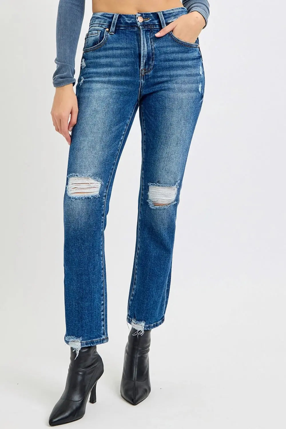 RISEN Full Size High Rise Distressed Crop Straight Jeans Trendsi Jojo’s Boutique