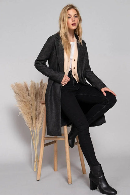 Long Sleeve Open Front Soft Felt Long Coat