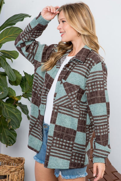 PLUS FUZZY PLAID BUTTON DOWN SHACKET - Jojo’s Boutique