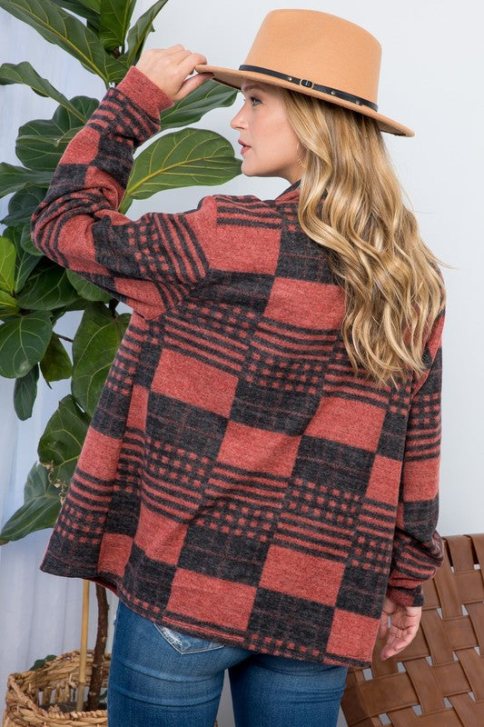 PLUS FUZZY PLAID BUTTON DOWN SHACKET - Jojo’s Boutique