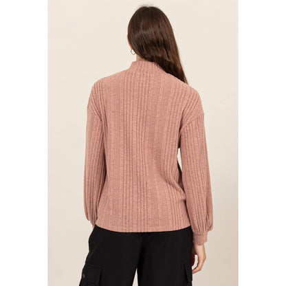 Mock Neck Ribbed Sweater