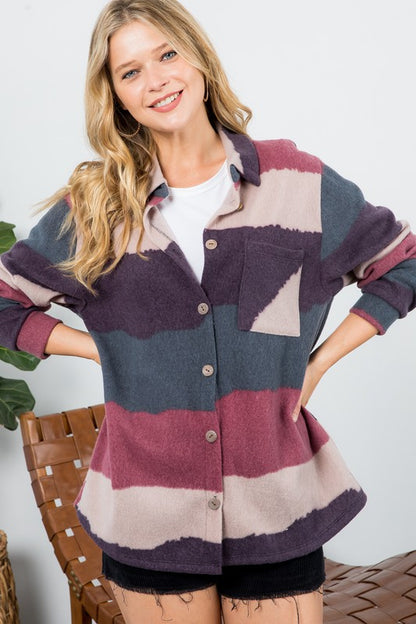 FUZZY STRIPE BUTTON DOWN SHACKET - Jojo’s Boutique