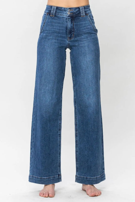 Judy Blue Full Size Double Button Wide Leg Jeans Trendsi Jojo’s Boutique