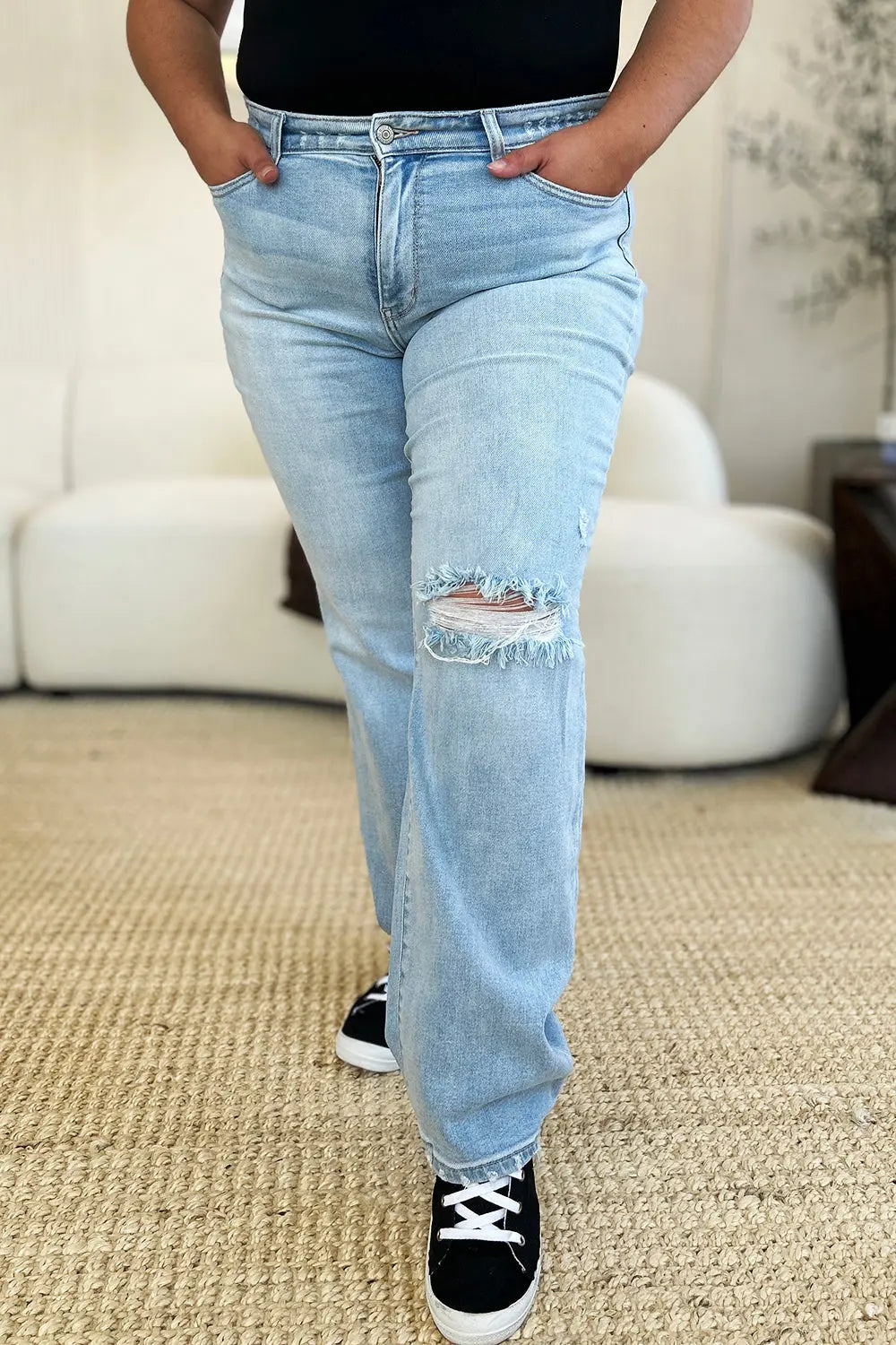 Judy Blue Full Size High Waist Distressed Straight Jeans Trendsi Jojo’s Boutique