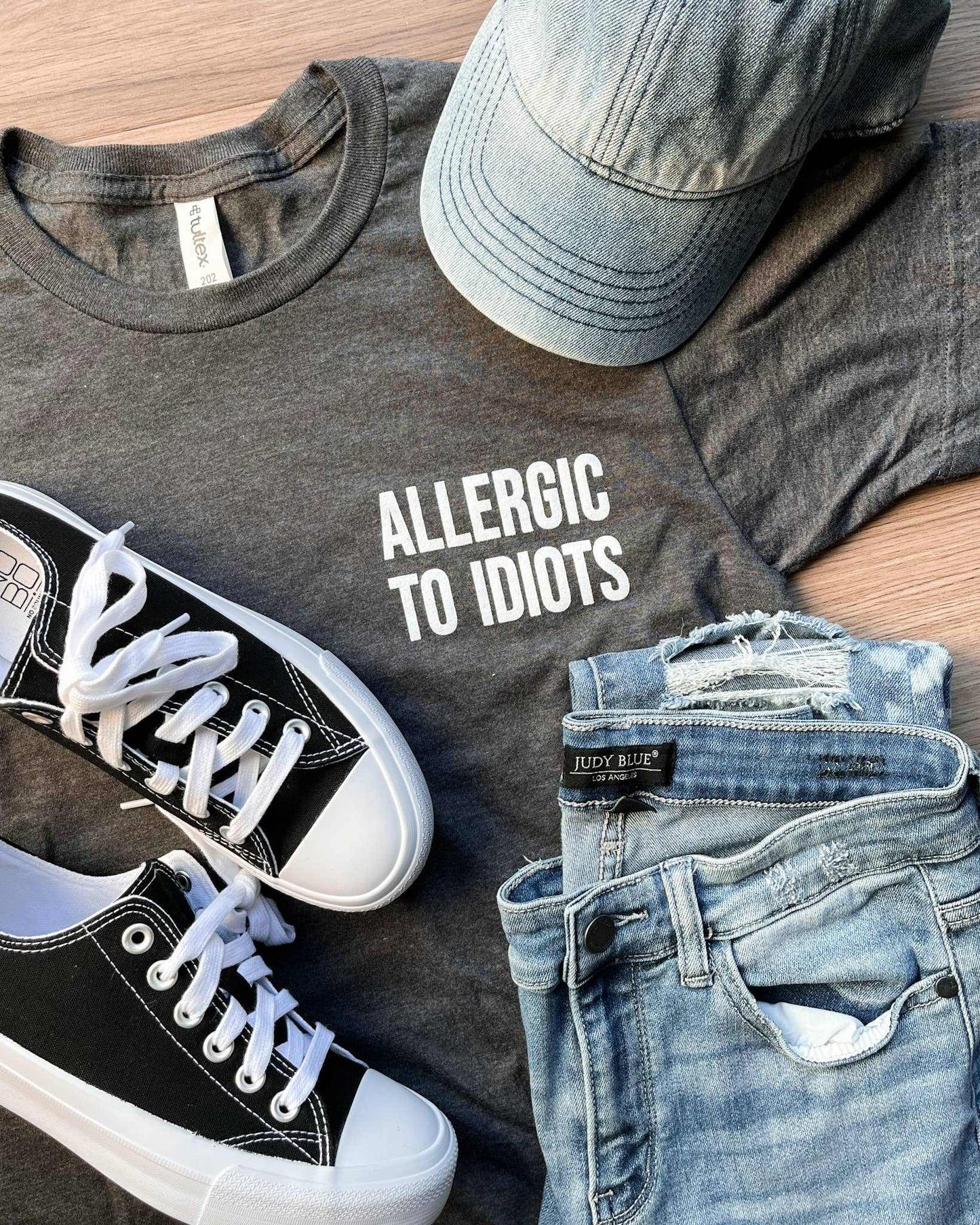 Allergic to Idiots Charcoal Graphic TeeD&E Tees