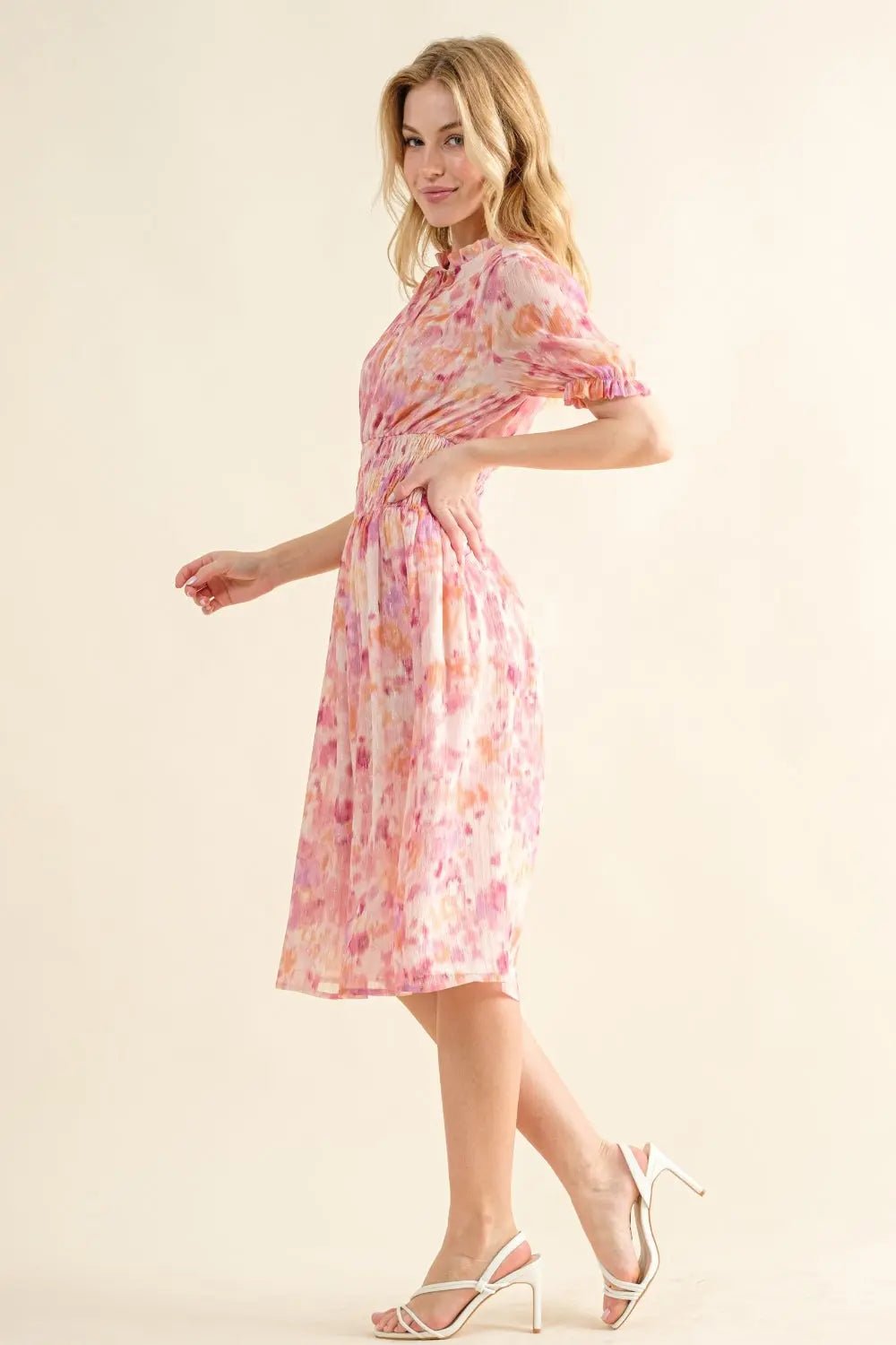 And The Why Full Size Smocked Waist Printed Midi DressTrendsi