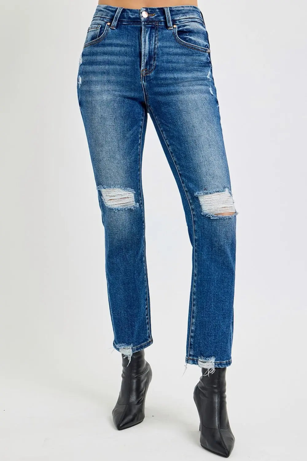 RISEN Full Size High Rise Distressed Crop Straight Jeans Trendsi Jojo’s Boutique