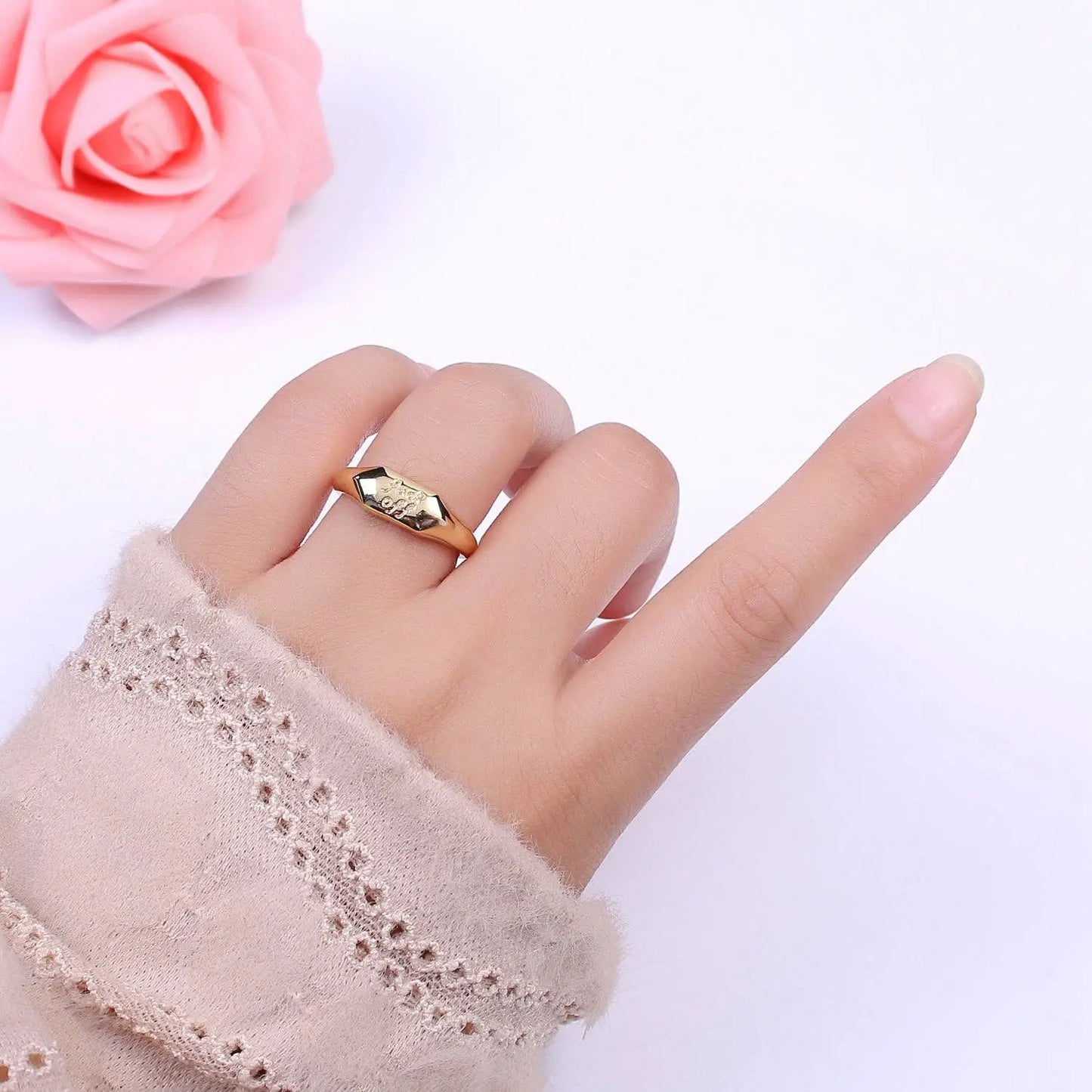 Dainty Gold Fuck Off  Signet Ring Fuckoff rings Open Adjustable signet ring gold rings for women U-133 Aim Eternal Jojo’s Boutique