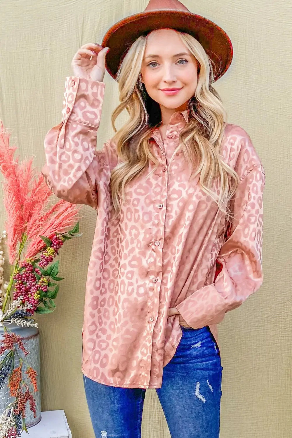 And The Why Satin Leopard Button Up Curved Hem Shirt Trendsi Jojo’s Boutique