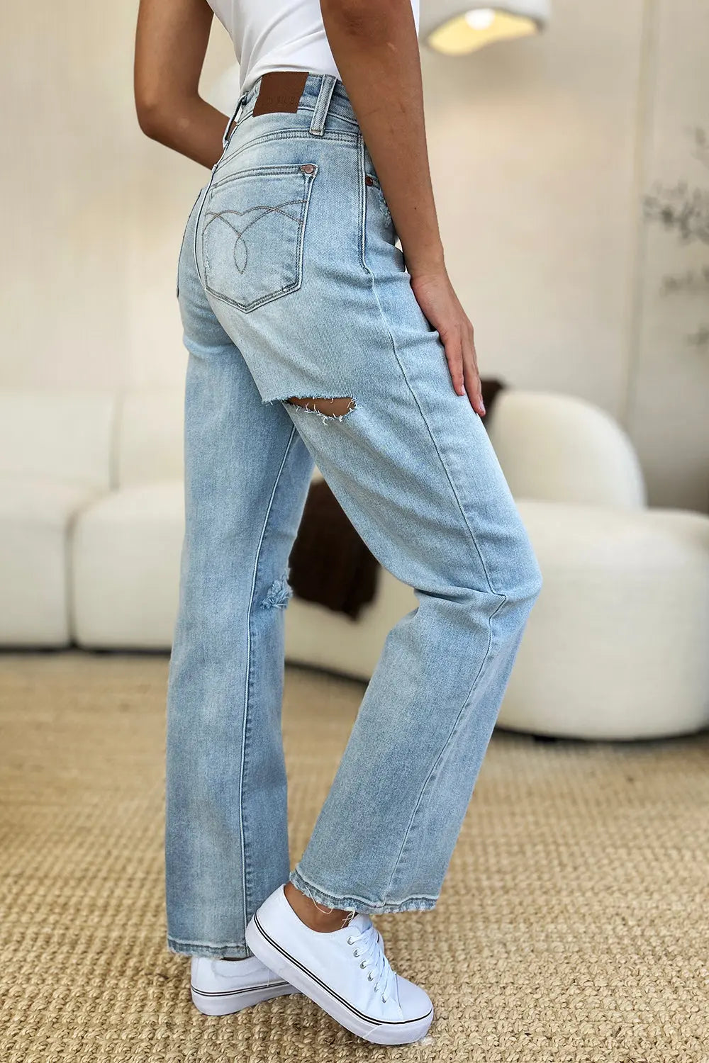 Judy Blue Full Size High Waist Distressed Straight Jeans Trendsi Jojo’s Boutique