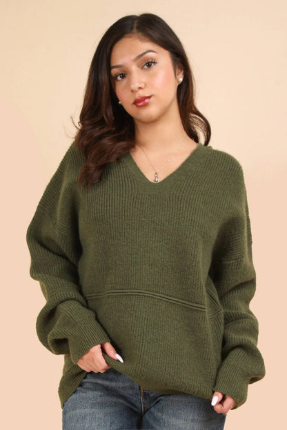 12W3070N-Cozy Oversized Knit Sweater Hoodie Top VERY J Jojo’s Boutique