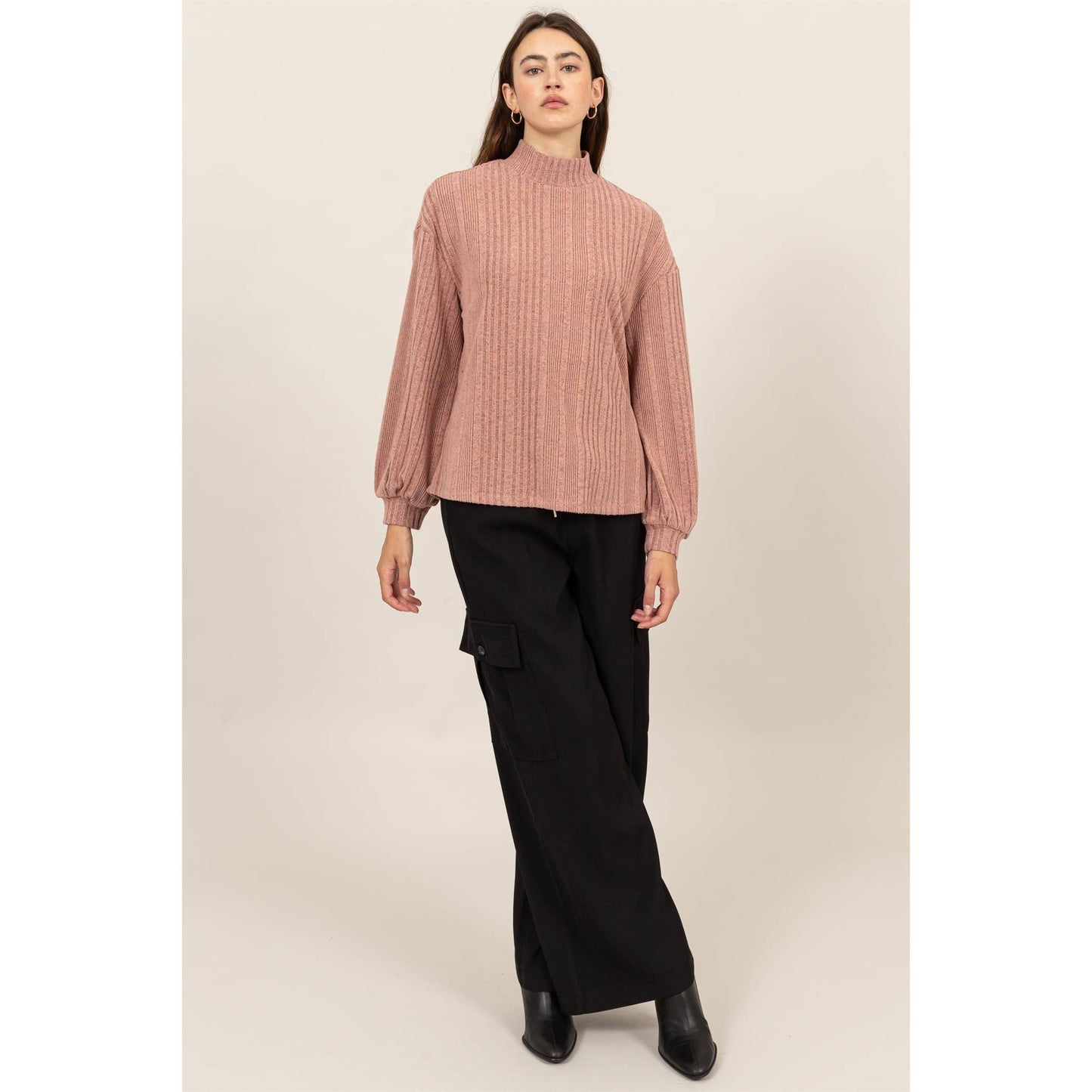 Mock Neck Ribbed Sweater