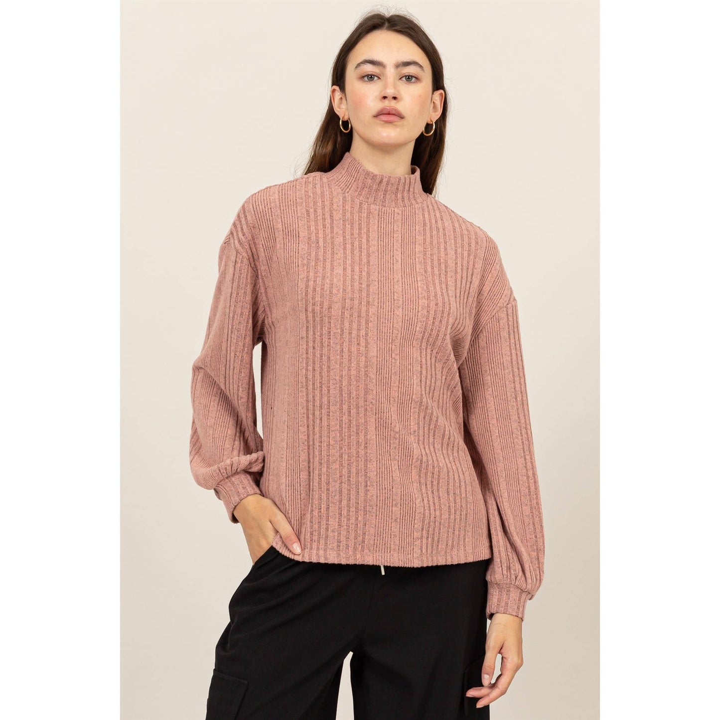 Mock Neck Ribbed Sweater